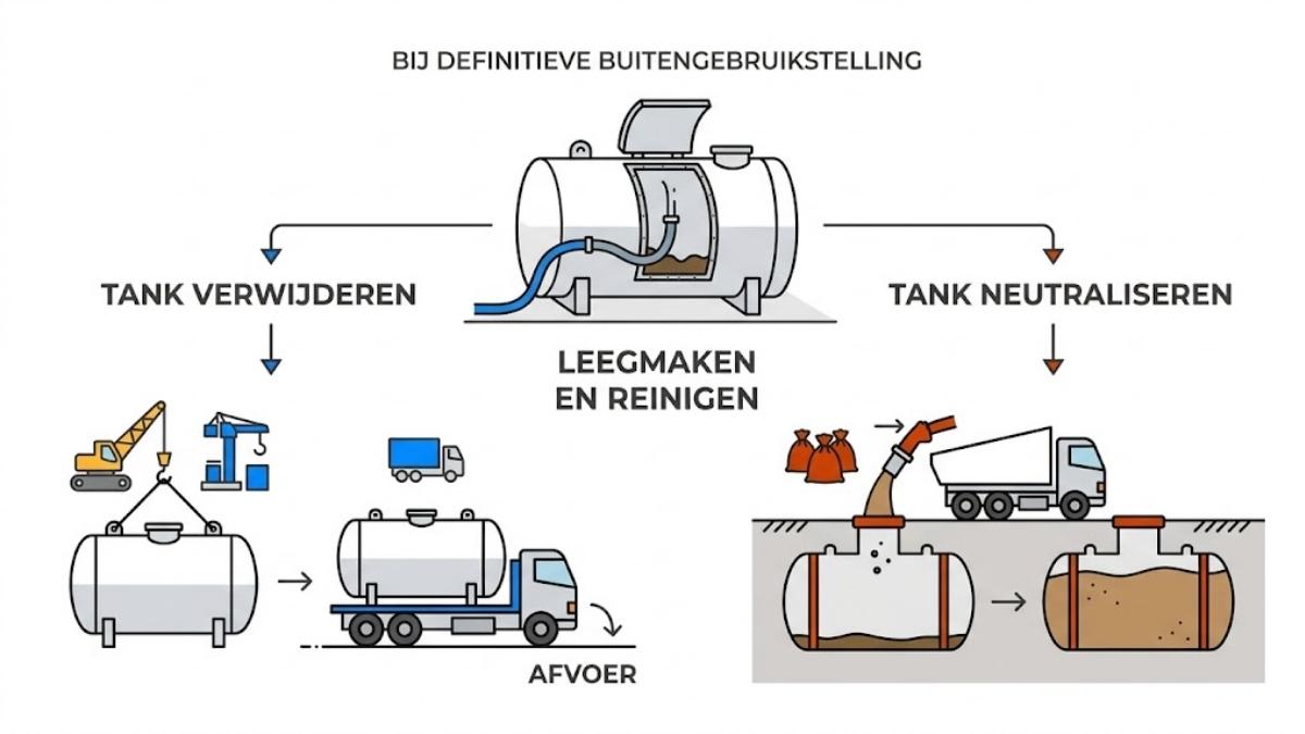 Visualisatie van de opties bij het buitengebruikstellen van een oude mazouttank.